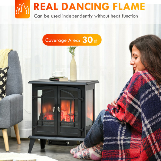 A2ZHOME 29" Electric Fireplace Heater, Freestanding Fire Place Stove with Realistic LED Log Flames and Overheating Safety Protection, 1400W, Black
