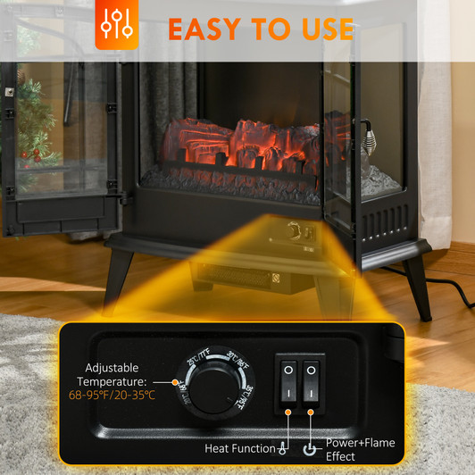 A2ZHOME 29" Electric Fireplace Heater, Freestanding Fire Place Stove with Realistic LED Log Flames and Overheating Safety Protection, 1400W, Black