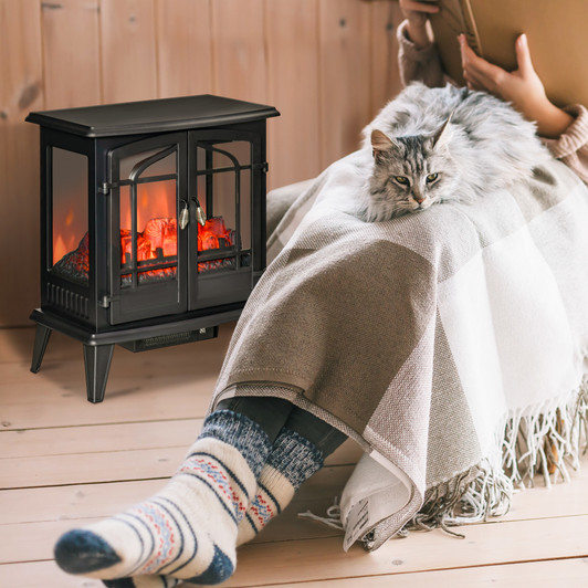 A2ZHOME 29" Electric Fireplace Heater, Freestanding Fire Place Stove with Realistic LED Log Flames and Overheating Safety Protection, 1400W, Black