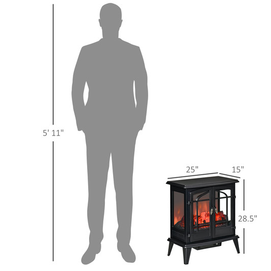 A2ZHOME 29" Electric Fireplace Heater, Freestanding Fire Place Stove with Realistic LED Log Flames and Overheating Safety Protection, 1400W, Black