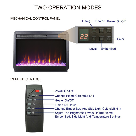 A2ZHOME 23-Inch Electric Fireplace Insert, Ultra-Thin Heater with Crystal & Realistic Flame, Remote Control with Timer, Overheating Protection, and Sidelight