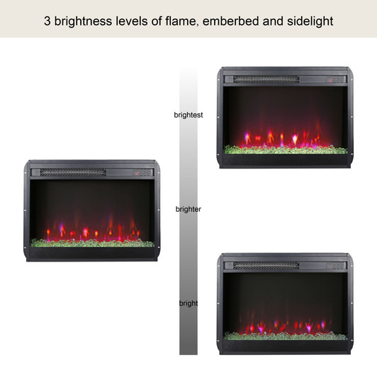 A2ZHOME 23-Inch Electric Fireplace Insert, Ultra-Thin Heater with Crystal & Realistic Flame, Remote Control with Timer, Overheating Protection, and Sidelight