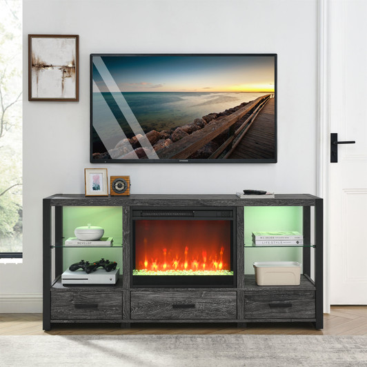 A2ZHOME 23-Inch Electric Fireplace Insert, Ultra-Thin Heater with Crystal & Realistic Flame, Remote Control with Timer, Overheating Protection, and Sidelight