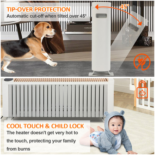 A2ZHOME 1500W Efficient Baseboard Electric Heater, Silent Convection Heating, Remote Lock, LED Display, Multi-Protection