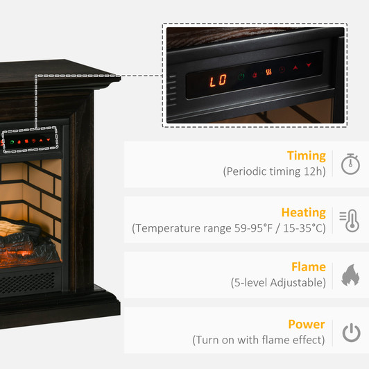 A2ZHOME 31" Electric Fireplace with Dimmable Flame Effect, Log Hearth, Remote Control, 1400W Freestanding Heater, Brown
