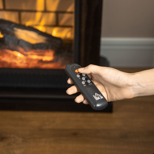 A2ZHOME 31" Electric Fireplace with Dimmable Flame Effect, Log Hearth, Remote Control, 1400W Freestanding Heater, Brown