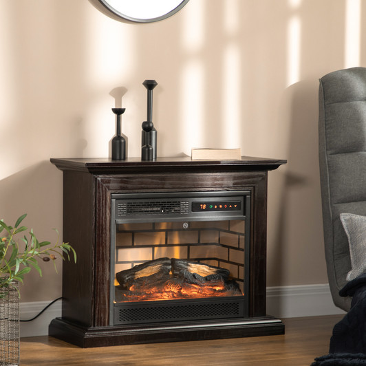 A2ZHOME 31" Electric Fireplace with Dimmable Flame Effect, Log Hearth, Remote Control, 1400W Freestanding Heater, Brown