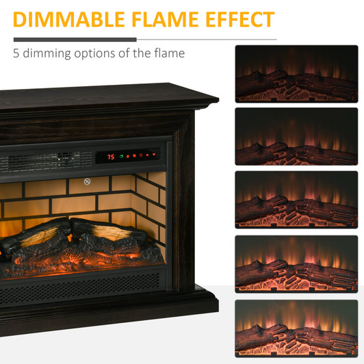 A2ZHOME 31" Electric Fireplace with Dimmable Flame Effect, Log Hearth, Remote Control, 1400W Freestanding Heater, Brown
