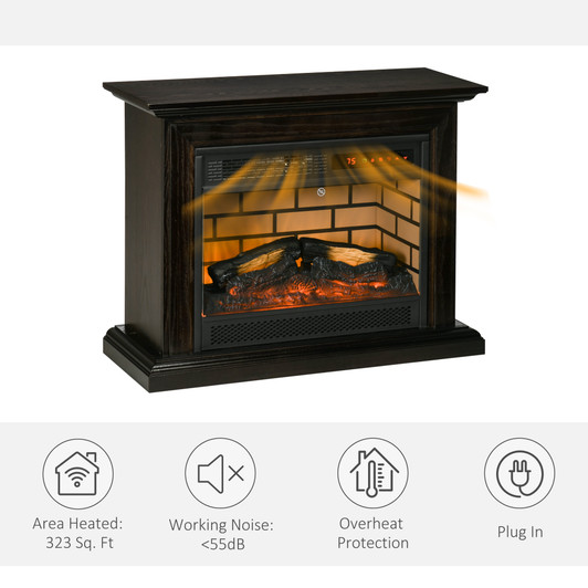 A2ZHOME 31" Electric Fireplace with Dimmable Flame Effect, Log Hearth, Remote Control, 1400W Freestanding Heater, Brown
