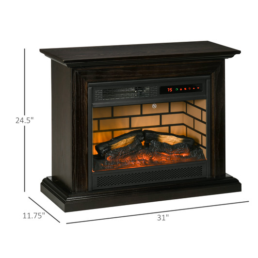 A2ZHOME 31" Electric Fireplace with Dimmable Flame Effect, Log Hearth, Remote Control, 1400W Freestanding Heater, Brown