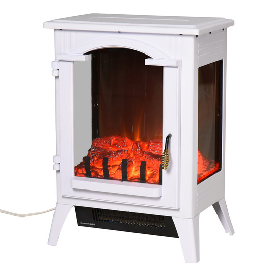 A2ZHOME 23" Electric Fireplace Heater, Fireplace Stove with Realistic LED Flames and Logs, Overheating Protection, 750W/1500W, White
