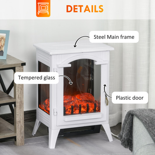 A2ZHOME 23" Electric Fireplace Heater, Fireplace Stove with Realistic LED Flames and Logs, Overheating Protection, 750W/1500W, White