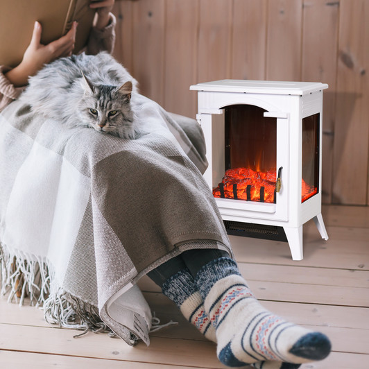 A2ZHOME 23" Electric Fireplace Heater, Fireplace Stove with Realistic LED Flames and Logs, Overheating Protection, 750W/1500W, White