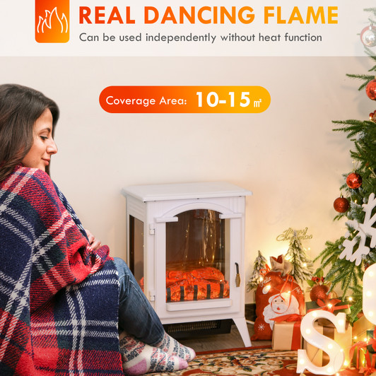 A2ZHOME 23" Electric Fireplace Heater, Fireplace Stove with Realistic LED Flames and Logs, Overheating Protection, 750W/1500W, White