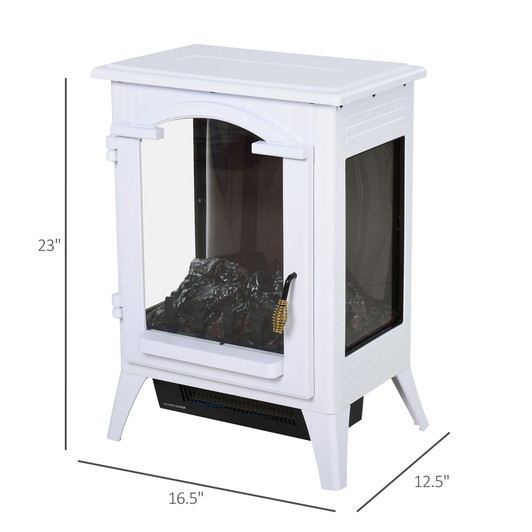 A2ZHOME 23" Electric Fireplace Heater, Fireplace Stove with Realistic LED Flames and Logs, Overheating Protection, 750W/1500W, White