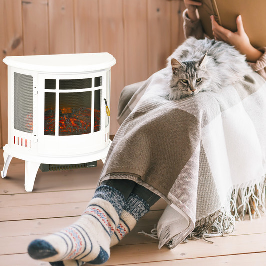 A2ZHOME 22" Electric Fireplace Stove, Freestanding Heater with Realistic LED Flame, Adjustable Temperature, 1500W, White