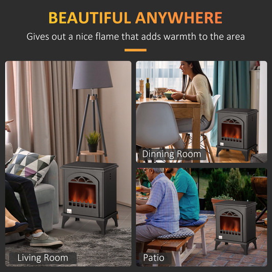 A2ZHOME Ethanol Fireplace, 9.75" Freestanding Stove Heater, 0.32 Gal Capacity, Heats up to 470 Sq. Ft., Burns up to 3 Hours, Black