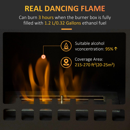 A2ZHOME Ethanol Fireplace, 9.75" Freestanding Stove Heater, 0.32 Gal Capacity, Heats up to 470 Sq. Ft., Burns up to 3 Hours, Black
