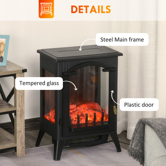 A2ZHOME 23" Electric Fireplace Heater, Fireplace Stove with Realistic LED Flames and Logs, Overheating Protection, 750W/1500W, Black