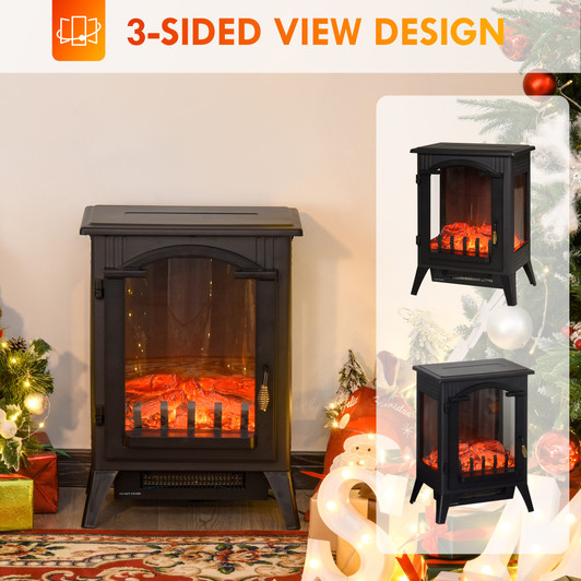 A2ZHOME 23" Electric Fireplace Heater, Fireplace Stove with Realistic LED Flames and Logs, Overheating Protection, 750W/1500W, Black