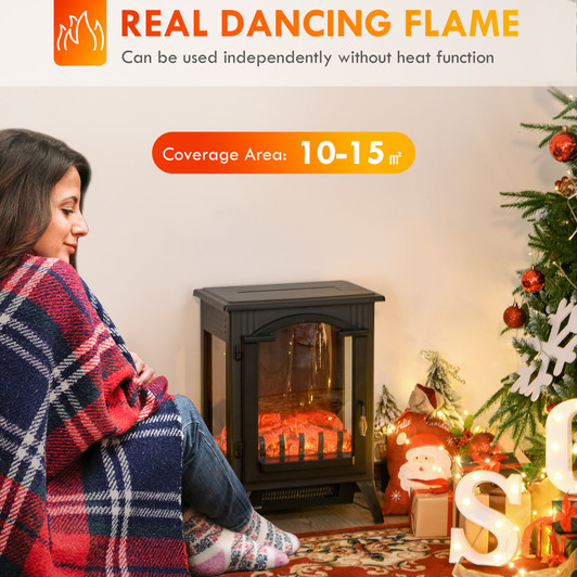 A2ZHOME 23" Electric Fireplace Heater, Fireplace Stove with Realistic LED Flames and Logs, Overheating Protection, 750W/1500W, Black