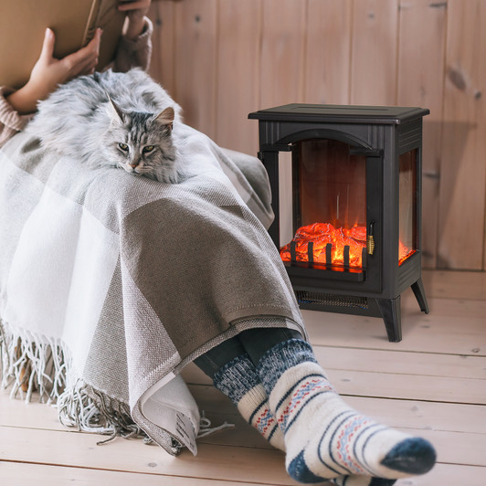A2ZHOME 23" Electric Fireplace Heater, Fireplace Stove with Realistic LED Flames and Logs, Overheating Protection, 750W/1500W, Black