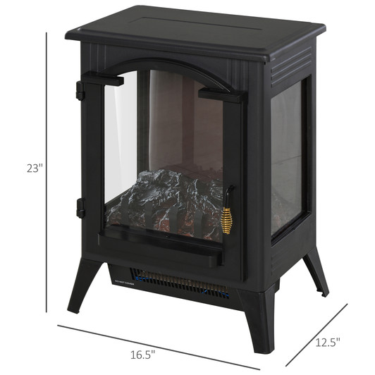 A2ZHOME 23" Electric Fireplace Heater, Fireplace Stove with Realistic LED Flames and Logs, Overheating Protection, 750W/1500W, Black