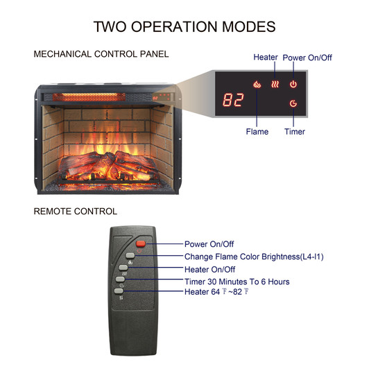 A2ZHOME 23-Inch Infrared Quartz Heater Fireplace Insert, Woodlog Version with Brick