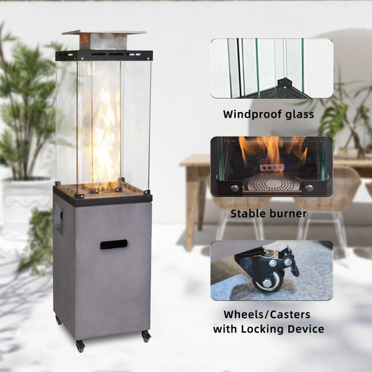 A2ZHOME 16" x 61" Outdoor Propane Gas Fire Heater with Tempered Glass