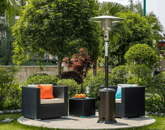 A2ZHOME Outdoor Patio Propane Heater with Portable Wheels, 47,000 BTU, 88-Inch Standing Gas Heater, Stainless Steel Burner- Mocha