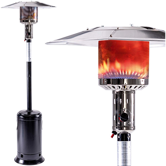 A2ZHOME Outdoor Patio Propane Heater with Portable Wheels, 47,000 BTU, 88-Inch Standing Gas Heater, Stainless Steel Burner - Black