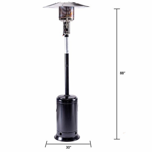 A2ZHOME Outdoor Patio Propane Heater with Portable Wheels, 47,000 BTU, 88-Inch Standing Gas Heater, Stainless Steel Burner - Black