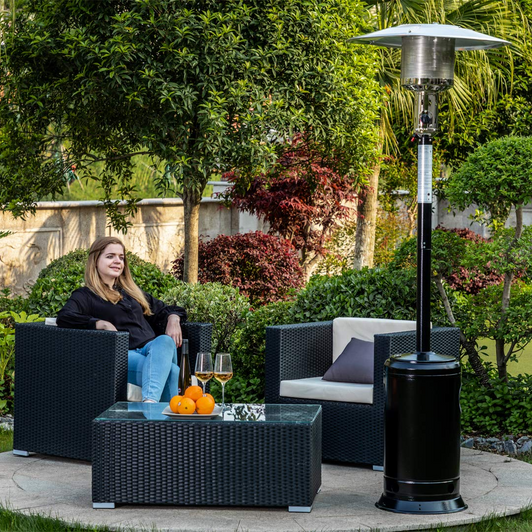 A2ZHOME Outdoor Patio Propane Heater with Portable Wheels, 47,000 BTU, 88-Inch Standing Gas Heater, Stainless Steel Burner - Black
