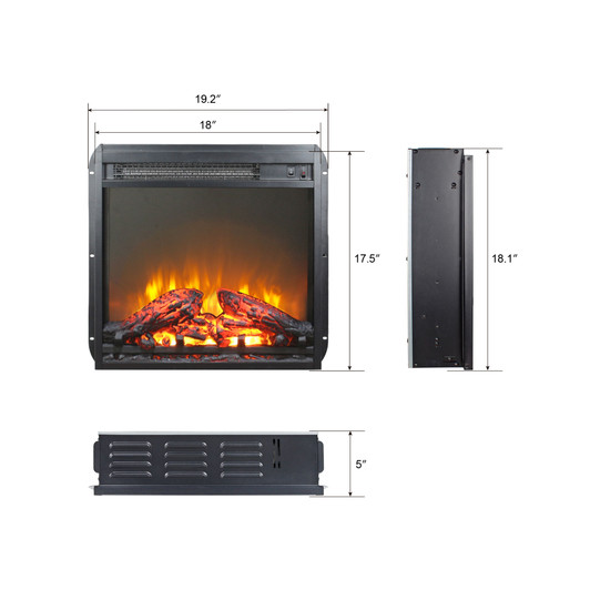 A2ZHOME 18" Electric Fireplace Insert, Ultra Thin Heater with Log Set & Realistic Flame, Overheating Protection