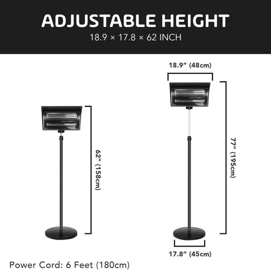 A2ZHOME Simple Deluxe Standing Heater Patio Outdoor Balcony, Courtyard with Overheat Protection, 750W/1500W, Large