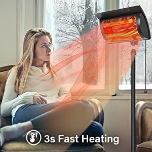 A2ZHOME Simple Deluxe Standing Heater Patio Outdoor Balcony, Courtyard with Overheat Protection, 750W/1500W, Large