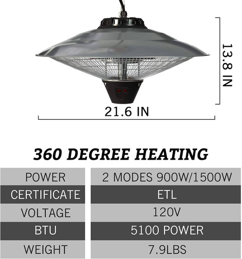 A2ZHOME Electric Patio Heater, Ceiling Mounted or Hanging Infrared Heater, Waterproof IP24