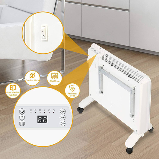 A2ZHOME 1000W Electric Radiator Space Heater, Full Room Quiet Panel Heater with Adjustable Thermostat and LED Display