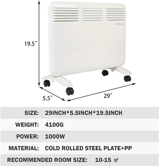 A2ZHOME 1000W Electric Radiator Space Heater, Full Room Quiet Panel Heater with Adjustable Thermostat and LED Display