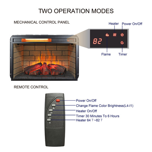 A2ZHOME 26" Infrared Quartz Heater Fireplace Insert - Woodlog Version with Brick