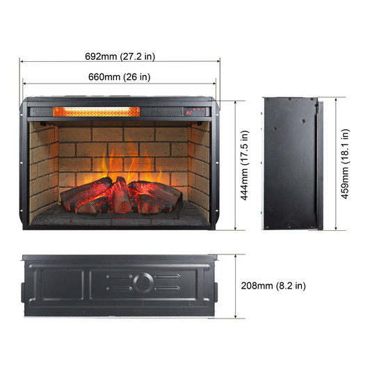 A2ZHOME 26" Infrared Quartz Heater Fireplace Insert - Woodlog Version with Brick