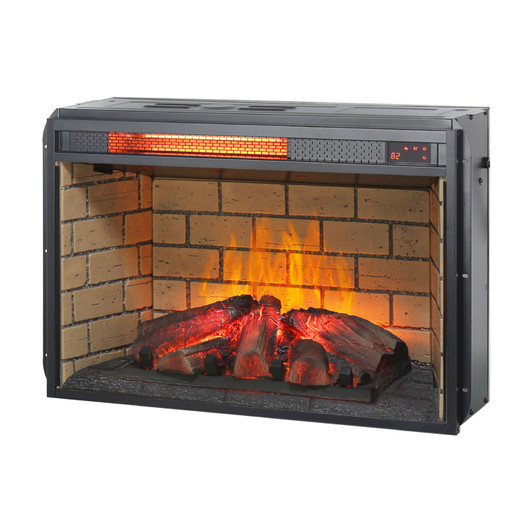A2ZHOME 26" Infrared Quartz Heater Fireplace Insert - Woodlog Version with Brick