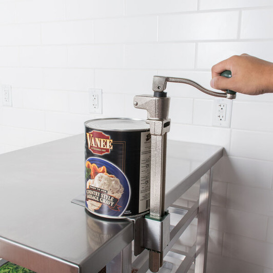 a2zhospo Half-Size Mobile Aluminum Can Rack for #10 and #5 Cans with Stainless Steel Top and Mounted Can Opener Base