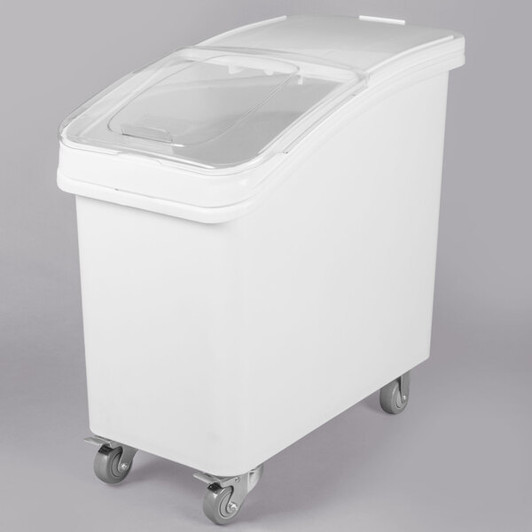 a2zhospo 27 Gallon / 430 Cup White Mobile Ingredient Storage Bin with Slanted Top, Sliding Lid & Scoop