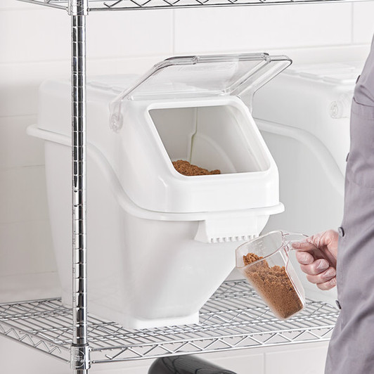 a2zhospo 6.3 Gallon / 100 Cup Shelf Ingredient Bin with Flip Lid, Label Sheet, and Scoop