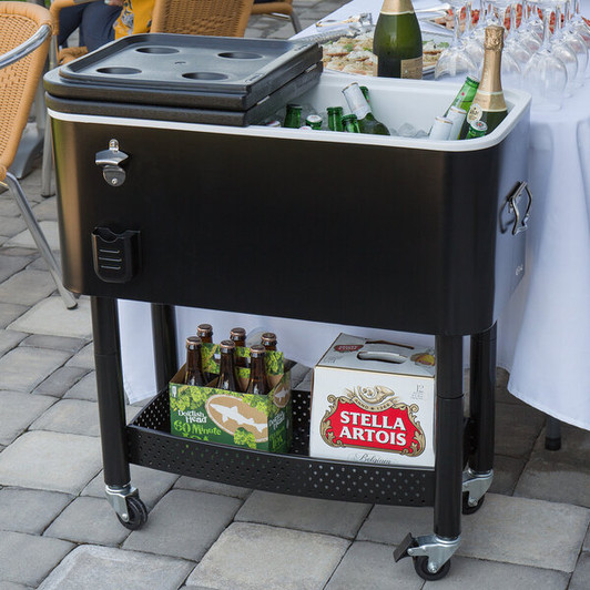 a2zhospo 65 Qt. Black Beverage Cooler Cart - 31 1/8" x 15 3/8" x 32 11/16"