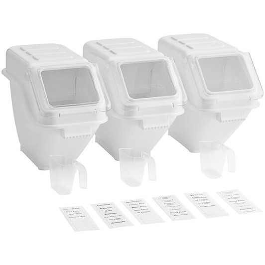 a2zhospo Set of 3 6.3 Gallon / 100 Cup Ingredient Shelf Bins with 6 Label Sheets