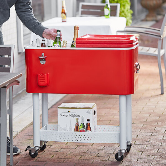 a2zhospo 65 Qt. Red Beverage Cooler Cart - 31 1/8" x 15 3/8" x 32 11/16"
