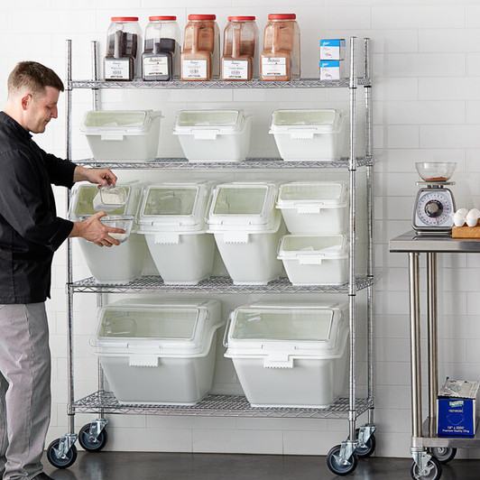 a2zhospo 12.6 Gallon / 200 Cup Clip-In Shelf Ingredient Bin with Flip Lid, Label Sheet, and Scoop