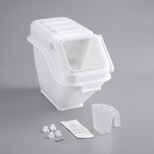 a2zhospo 6.3 Gallon / 100 Cup Clip-In Shelf Ingredient Bin with Flip Lid, Label Sheet, and Scoop